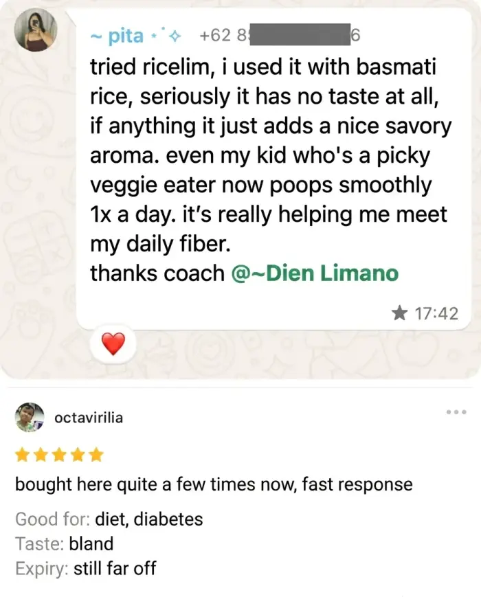 Ricelim customer testimonial 5